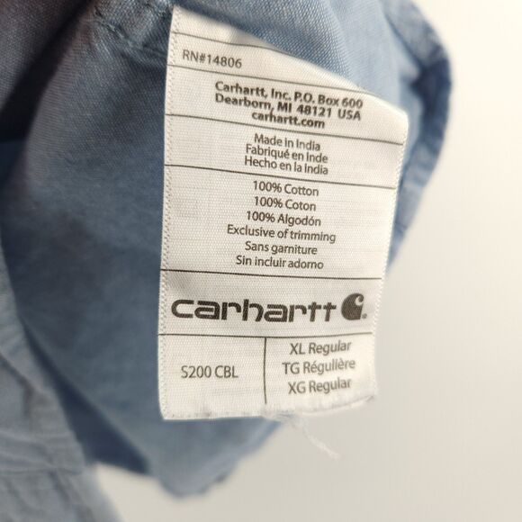 Carhartt Button Down Work Shirt Men Size XL Chambray Light Blue  5200 CBL - Picture 8 of 10